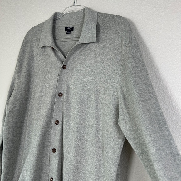 J. Crew Factory men size L cardigan sweater polo gray 100% cotton button front - Picture 6 of 15